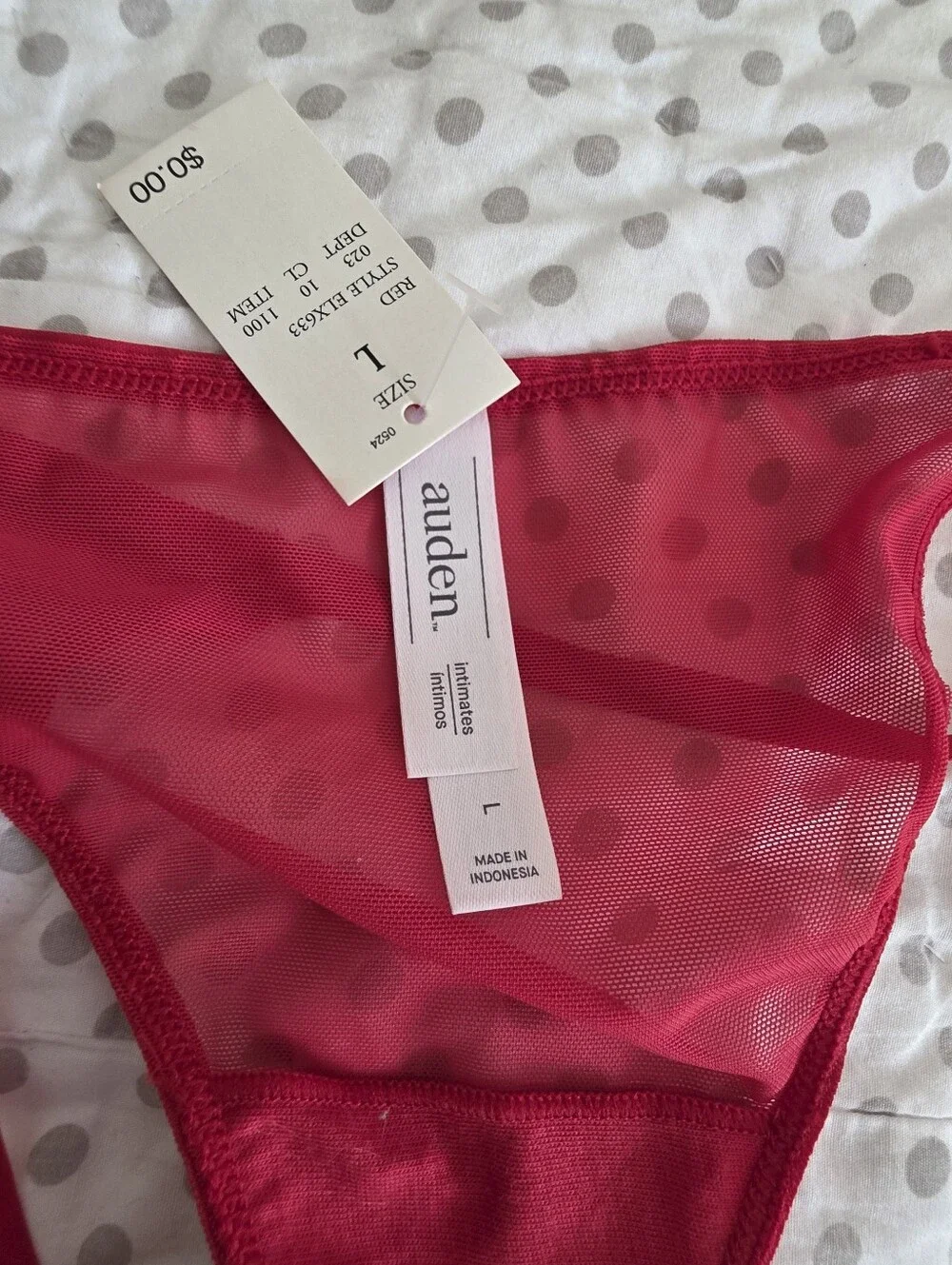 Auden Cherry Red Sheer Lace Baby Doll Mini & Thong Lingerie Set Size L